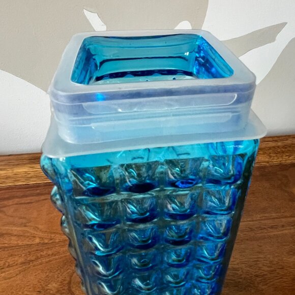 Pier 1 Blue Bubble Glass Tall Kitchen Canister Storage Container Hobnail Retro - Picture 5 of 9